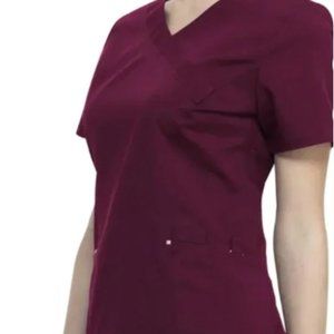 ScrubStar Scrub Wine Dark Cherry Short Sleeves Top Pockets Women's Size Large !!